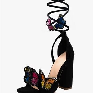 SACFOF IS THE Butterfly Embellished Black chunky Heels